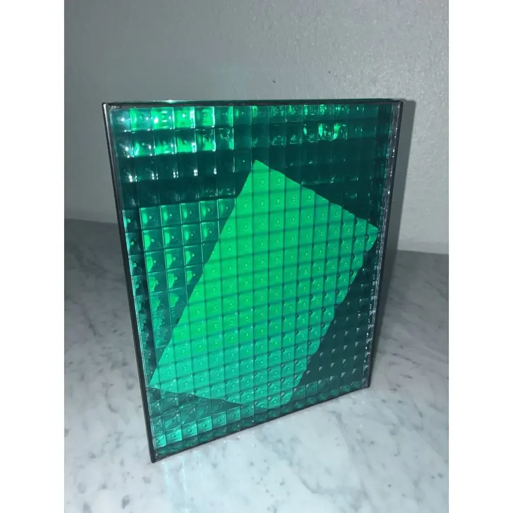 Pottery Barn Duet Block Glass Picture Frame Green Hinged Holds 2 5X7 Photo